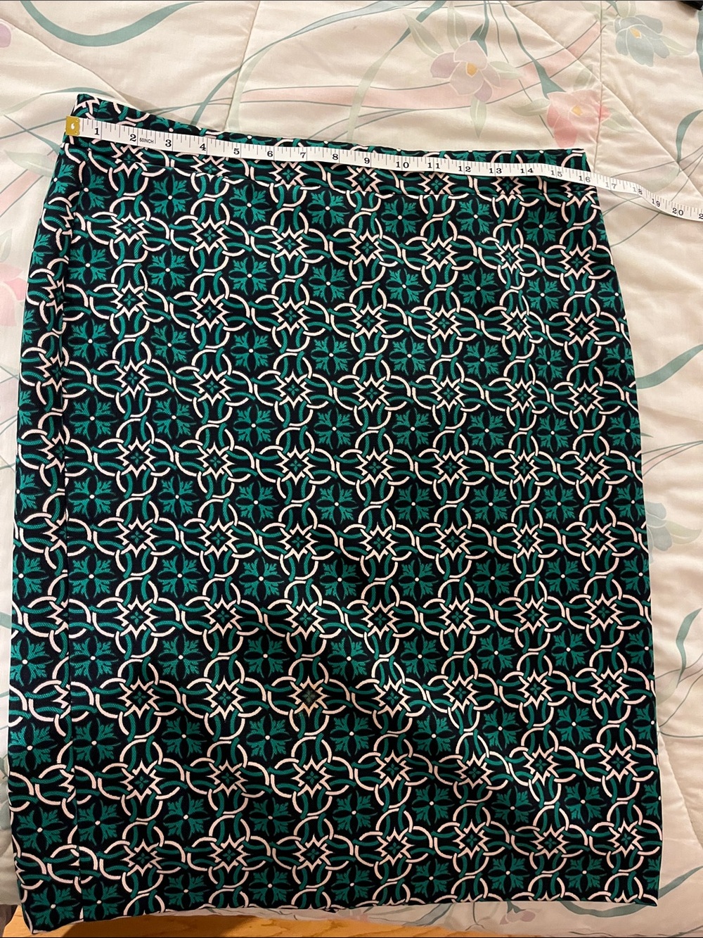 J. Crew Teal and Black Geometric Pencil Skirt